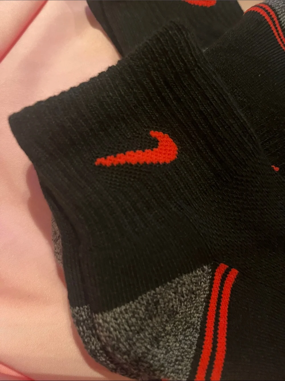 Boy s Black Athletic Ankle Socks with Red Swoosh Accents Nike 3 pair